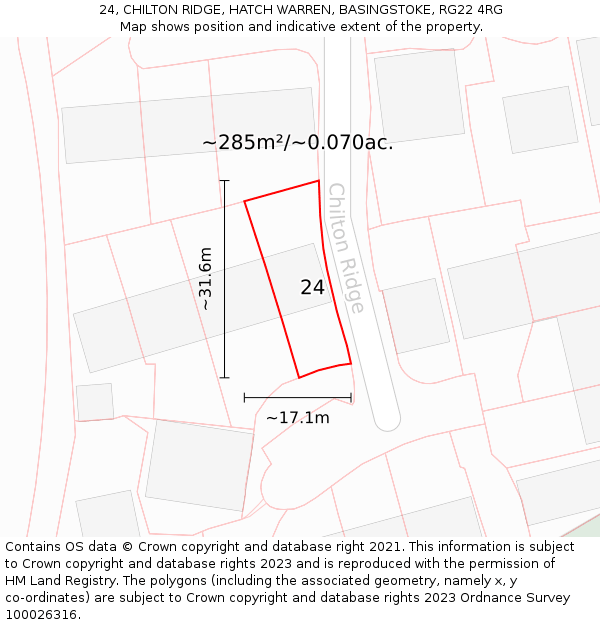 24, CHILTON RIDGE, HATCH WARREN, BASINGSTOKE, RG22 4RG: Plot and title map