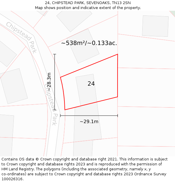 24, CHIPSTEAD PARK, SEVENOAKS, TN13 2SN: Plot and title map
