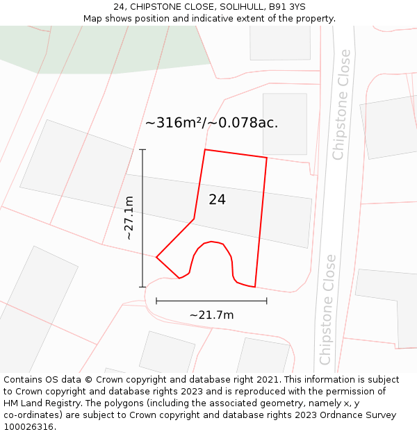 24, CHIPSTONE CLOSE, SOLIHULL, B91 3YS: Plot and title map