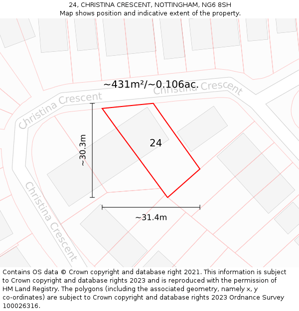 24, CHRISTINA CRESCENT, NOTTINGHAM, NG6 8SH: Plot and title map
