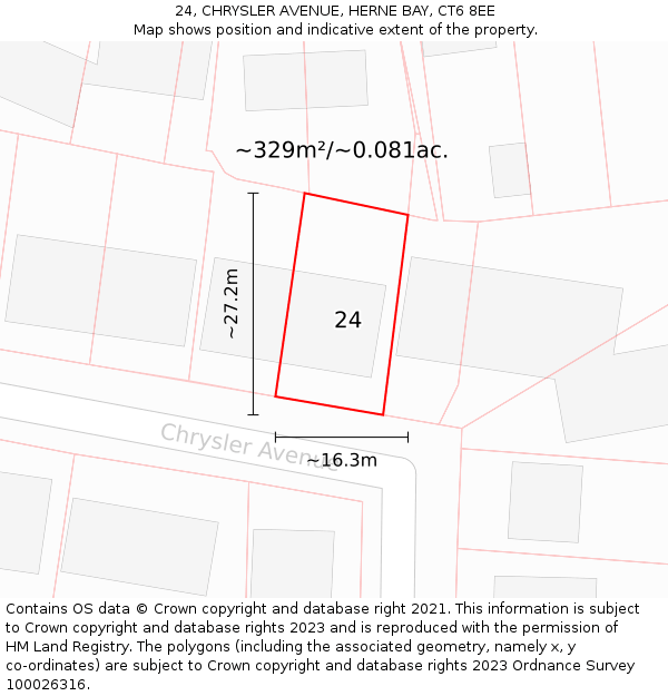 24, CHRYSLER AVENUE, HERNE BAY, CT6 8EE: Plot and title map