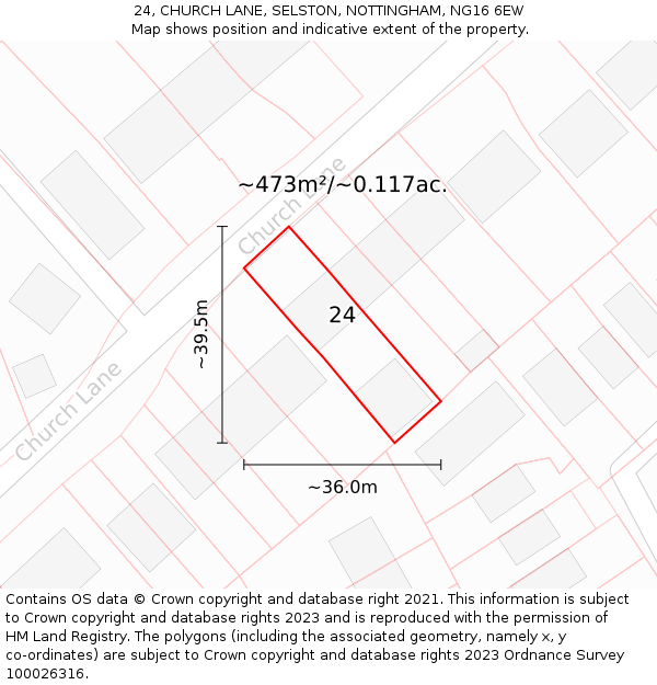 24, CHURCH LANE, SELSTON, NOTTINGHAM, NG16 6EW: Plot and title map