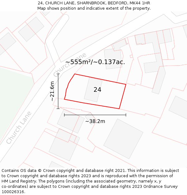 24, CHURCH LANE, SHARNBROOK, BEDFORD, MK44 1HR: Plot and title map