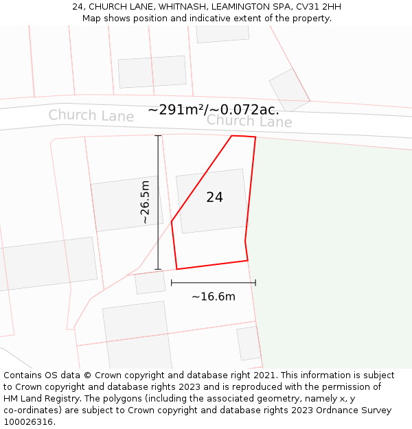 24, CHURCH LANE, WHITNASH, LEAMINGTON SPA, CV31 2HH: Plot and title map