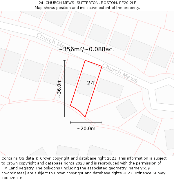 24, CHURCH MEWS, SUTTERTON, BOSTON, PE20 2LE: Plot and title map