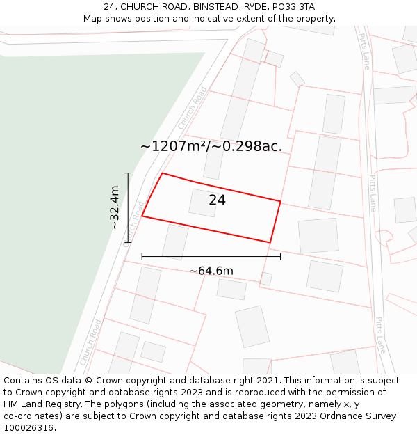 24, CHURCH ROAD, BINSTEAD, RYDE, PO33 3TA: Plot and title map