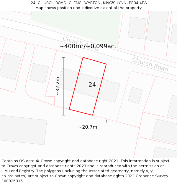 24, CHURCH ROAD, CLENCHWARTON, KING'S LYNN, PE34 4EA: Plot and title map