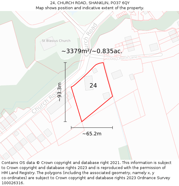 24, CHURCH ROAD, SHANKLIN, PO37 6QY: Plot and title map