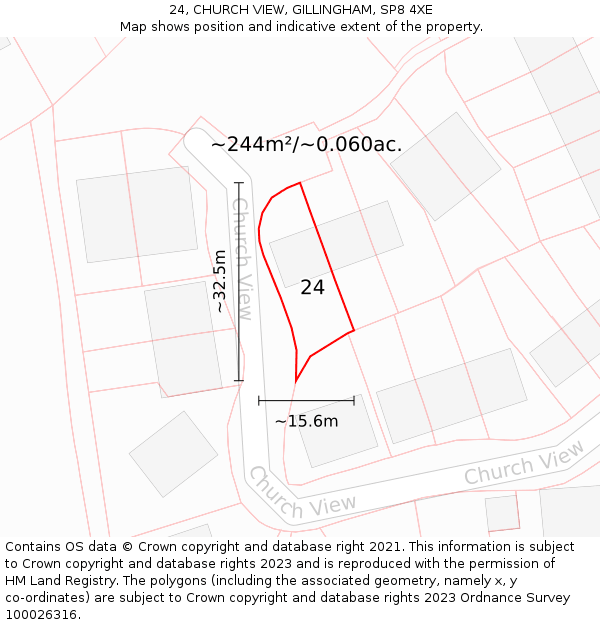 24, CHURCH VIEW, GILLINGHAM, SP8 4XE: Plot and title map