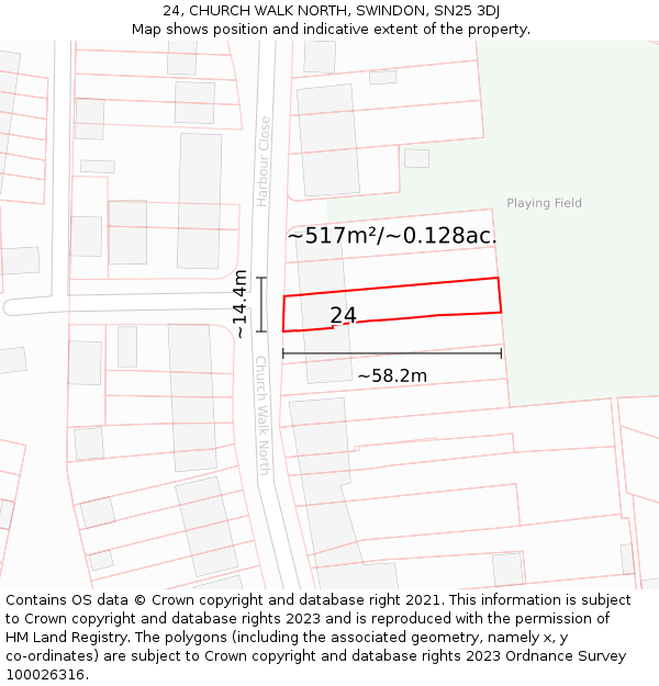 24, CHURCH WALK NORTH, SWINDON, SN25 3DJ: Plot and title map