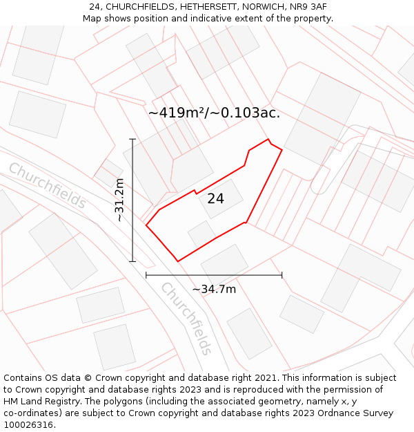 24, CHURCHFIELDS, HETHERSETT, NORWICH, NR9 3AF: Plot and title map