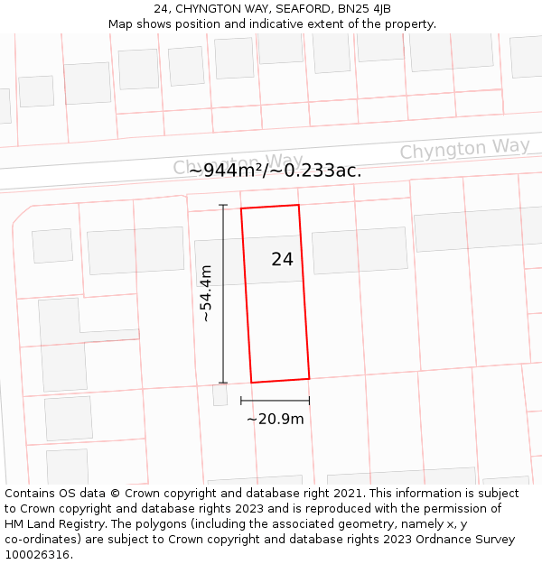 24, CHYNGTON WAY, SEAFORD, BN25 4JB: Plot and title map