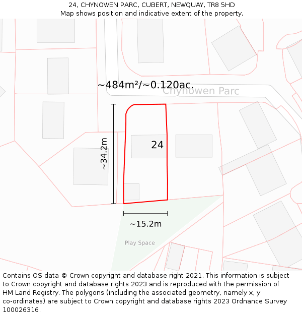 24, CHYNOWEN PARC, CUBERT, NEWQUAY, TR8 5HD: Plot and title map