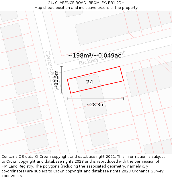 24, CLARENCE ROAD, BROMLEY, BR1 2DH: Plot and title map