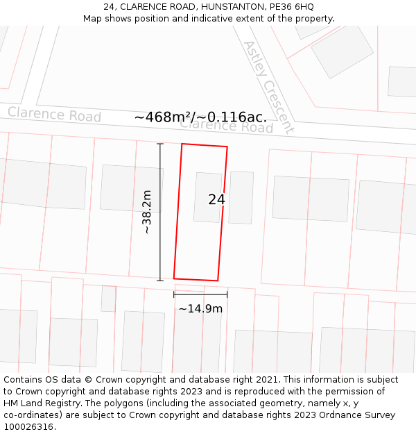24, CLARENCE ROAD, HUNSTANTON, PE36 6HQ: Plot and title map