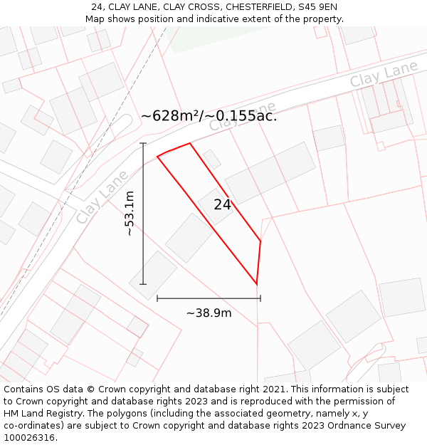24, CLAY LANE, CLAY CROSS, CHESTERFIELD, S45 9EN: Plot and title map
