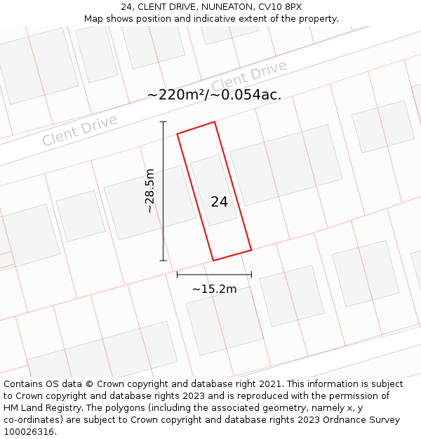 24, CLENT DRIVE, NUNEATON, CV10 8PX: Plot and title map
