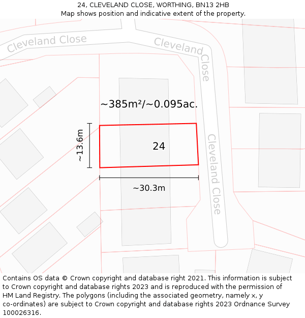 24, CLEVELAND CLOSE, WORTHING, BN13 2HB: Plot and title map
