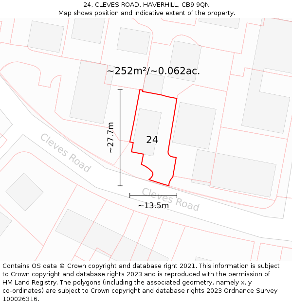 24, CLEVES ROAD, HAVERHILL, CB9 9QN: Plot and title map