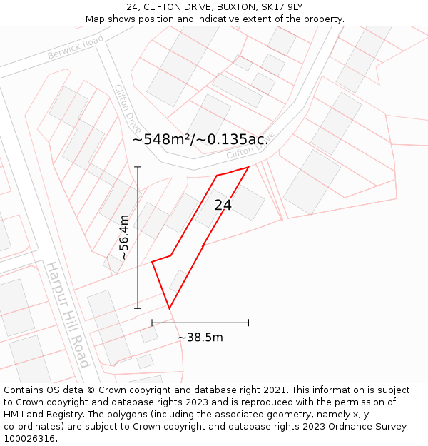 24, CLIFTON DRIVE, BUXTON, SK17 9LY: Plot and title map