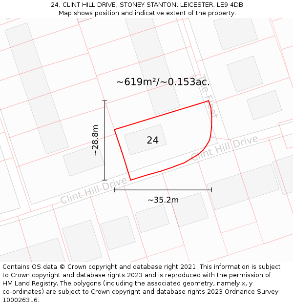 24, CLINT HILL DRIVE, STONEY STANTON, LEICESTER, LE9 4DB: Plot and title map
