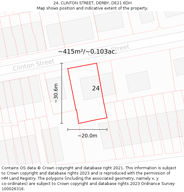 24, CLINTON STREET, DERBY, DE21 6DH: Plot and title map