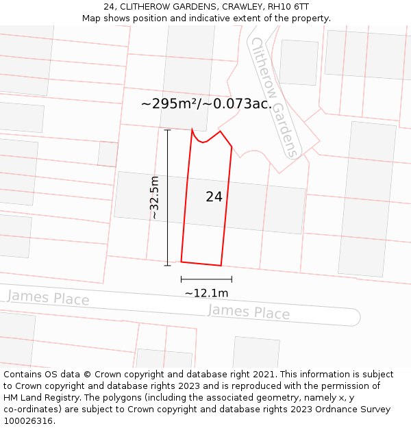 24, CLITHEROW GARDENS, CRAWLEY, RH10 6TT: Plot and title map