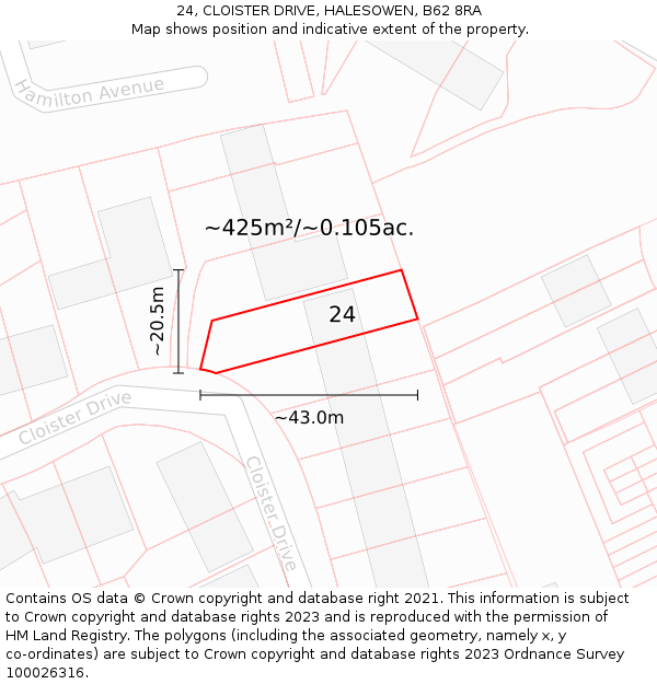 24, CLOISTER DRIVE, HALESOWEN, B62 8RA: Plot and title map