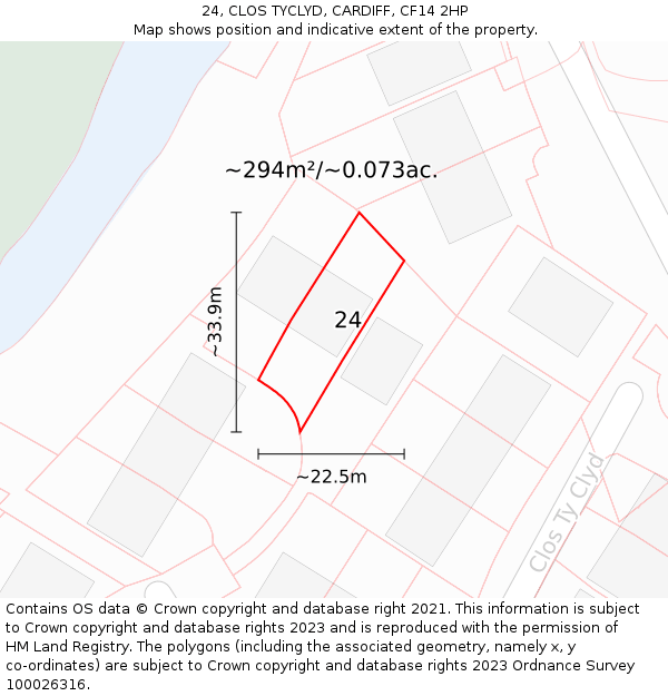24, CLOS TYCLYD, CARDIFF, CF14 2HP: Plot and title map