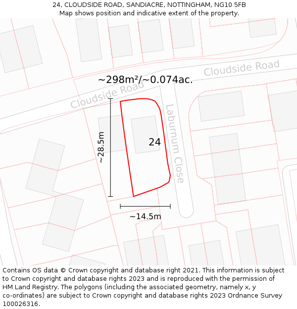 24, CLOUDSIDE ROAD, SANDIACRE, NOTTINGHAM, NG10 5FB: Plot and title map