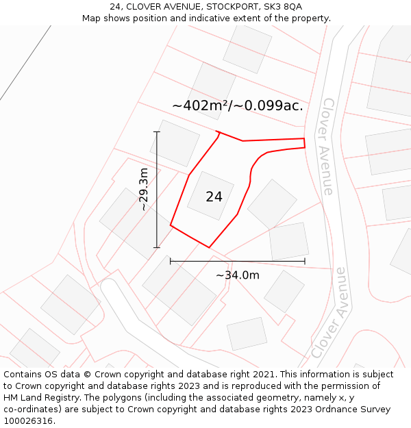 24, CLOVER AVENUE, STOCKPORT, SK3 8QA: Plot and title map