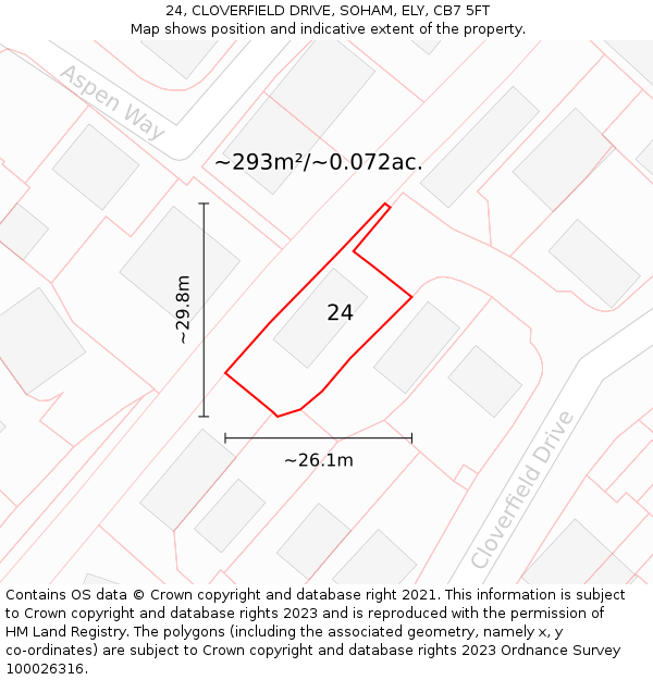 24, CLOVERFIELD DRIVE, SOHAM, ELY, CB7 5FT: Plot and title map