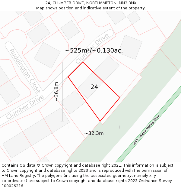 24, CLUMBER DRIVE, NORTHAMPTON, NN3 3NX: Plot and title map