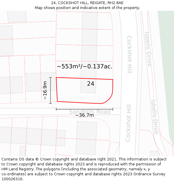 24, COCKSHOT HILL, REIGATE, RH2 8AE: Plot and title map