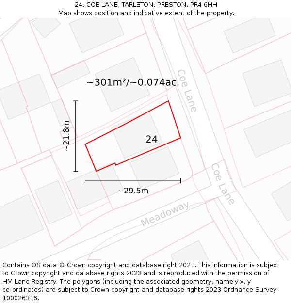 24, COE LANE, TARLETON, PRESTON, PR4 6HH: Plot and title map