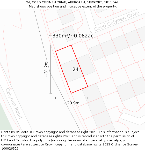 24, COED CELYNEN DRIVE, ABERCARN, NEWPORT, NP11 5AU: Plot and title map