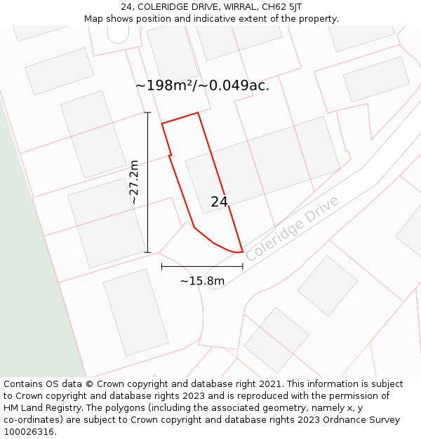 24, COLERIDGE DRIVE, WIRRAL, CH62 5JT: Plot and title map