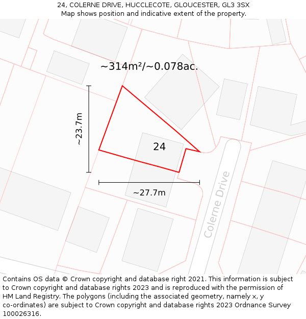 24, COLERNE DRIVE, HUCCLECOTE, GLOUCESTER, GL3 3SX: Plot and title map