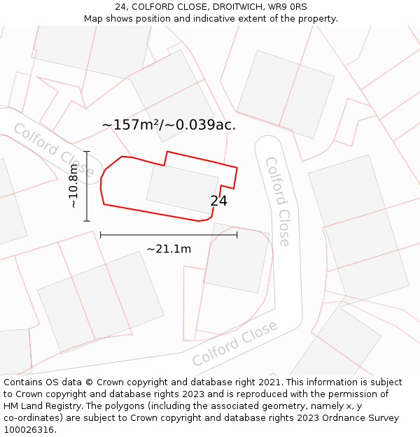 24, COLFORD CLOSE, DROITWICH, WR9 0RS: Plot and title map