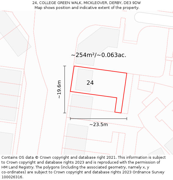 24, COLLEGE GREEN WALK, MICKLEOVER, DERBY, DE3 9DW: Plot and title map