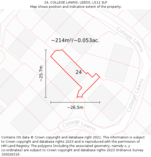 24, COLLEGE LAWNS, LEEDS, LS12 3LP: Plot and title map