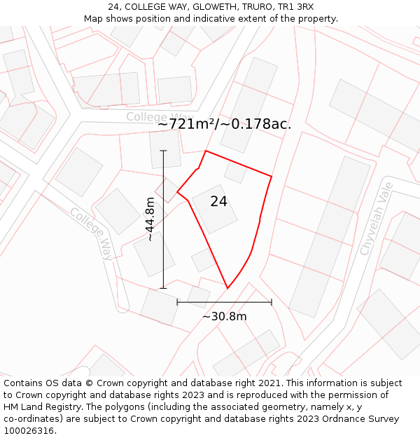 24, COLLEGE WAY, GLOWETH, TRURO, TR1 3RX: Plot and title map