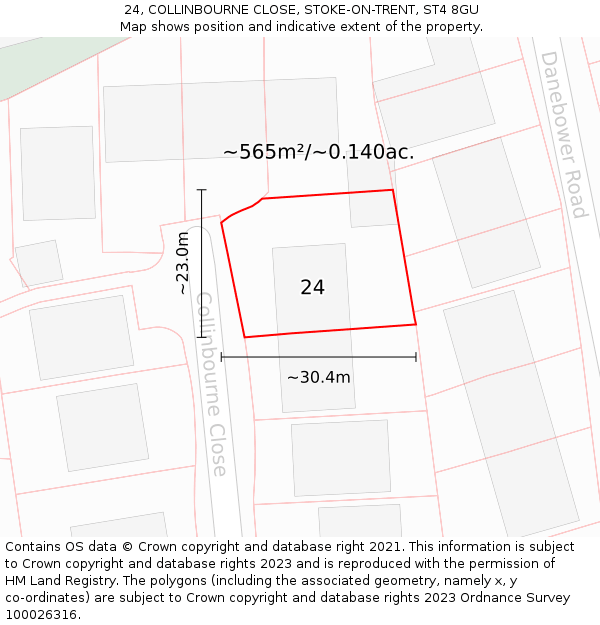 24, COLLINBOURNE CLOSE, STOKE-ON-TRENT, ST4 8GU: Plot and title map