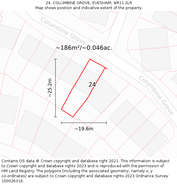 24, COLUMBINE GROVE, EVESHAM, WR11 2LR: Plot and title map
