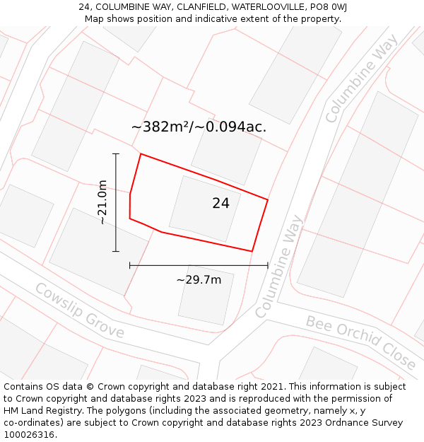 24, COLUMBINE WAY, CLANFIELD, WATERLOOVILLE, PO8 0WJ: Plot and title map