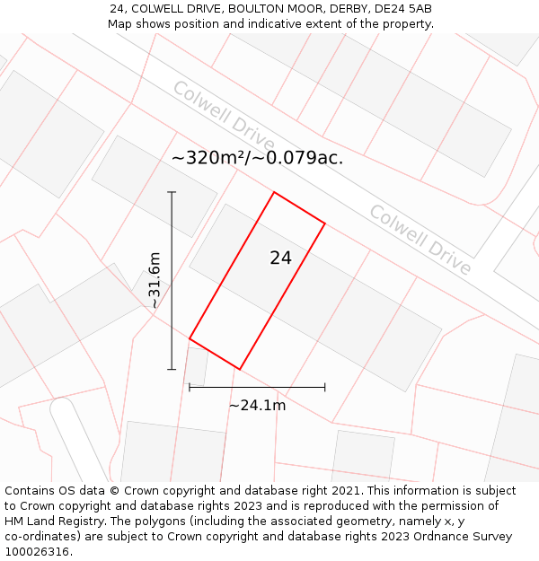 24, COLWELL DRIVE, BOULTON MOOR, DERBY, DE24 5AB: Plot and title map