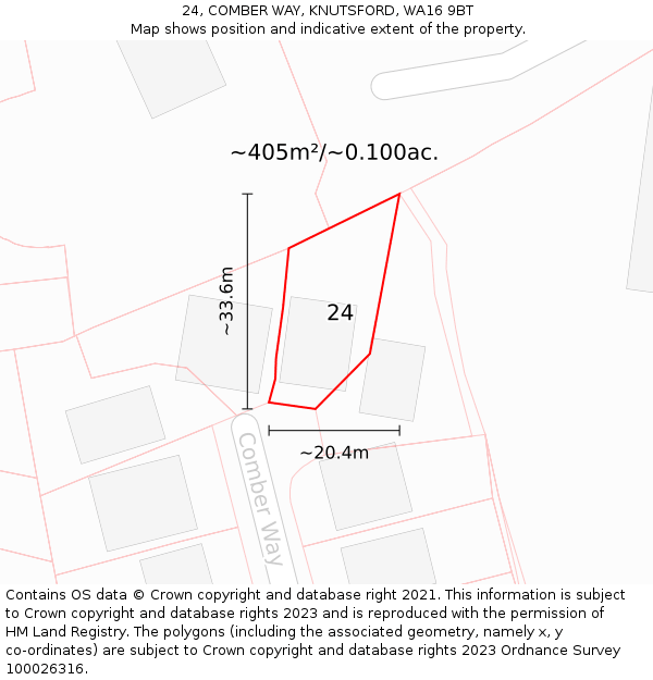 24, COMBER WAY, KNUTSFORD, WA16 9BT: Plot and title map