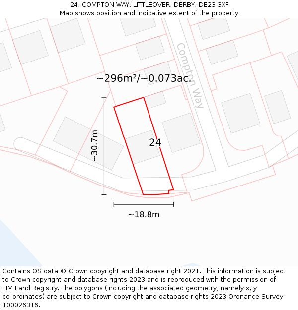 24, COMPTON WAY, LITTLEOVER, DERBY, DE23 3XF: Plot and title map