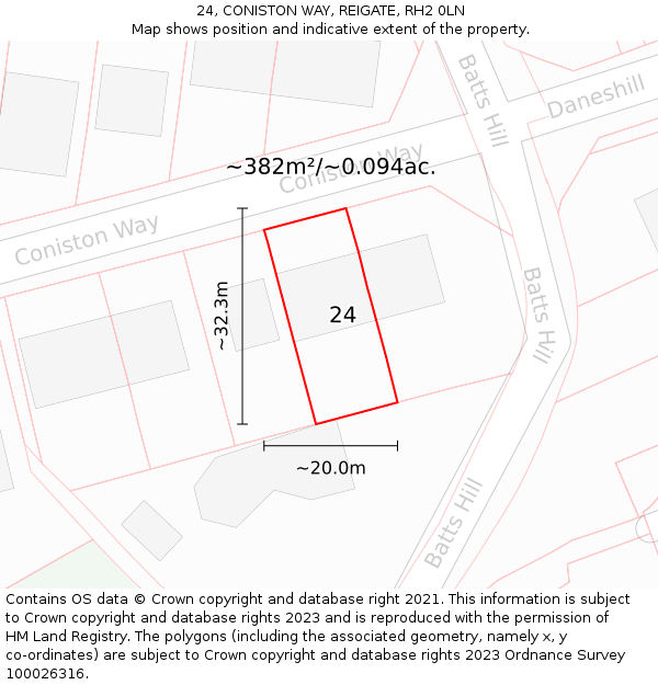 24, CONISTON WAY, REIGATE, RH2 0LN: Plot and title map