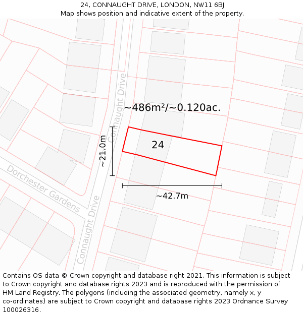 24, CONNAUGHT DRIVE, LONDON, NW11 6BJ: Plot and title map